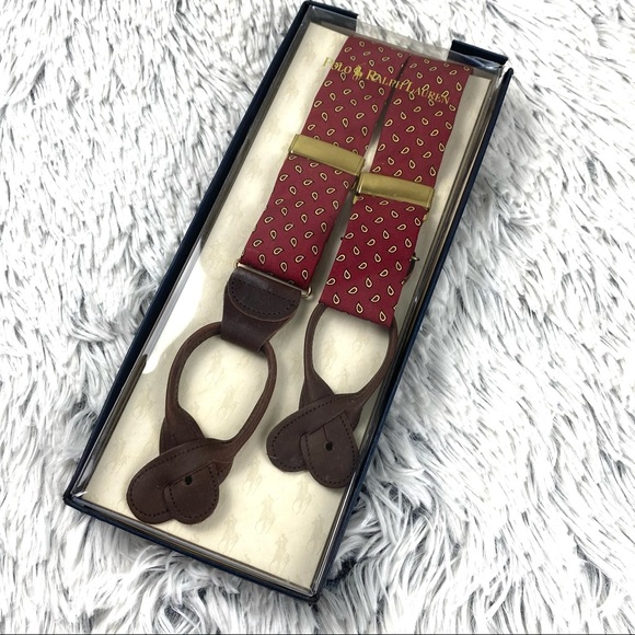 NWT Polo Ralph Lauren Silk & Leather Suspenders - Picture 2 of 10